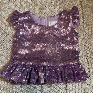 EUC boutique Purple Sequin Ruffle sleeve and hem top size 12/18mo